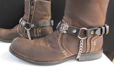 Silver Boot Chain Bracelet Pair Black Leather Straps Rose Flowers New Western Women Men - alwaystyle4you - 8
